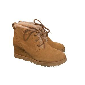 UGG‎ Women's Classic FEMME Lace Booties Sz 7 Tan Beige Chestnut Winter Boho